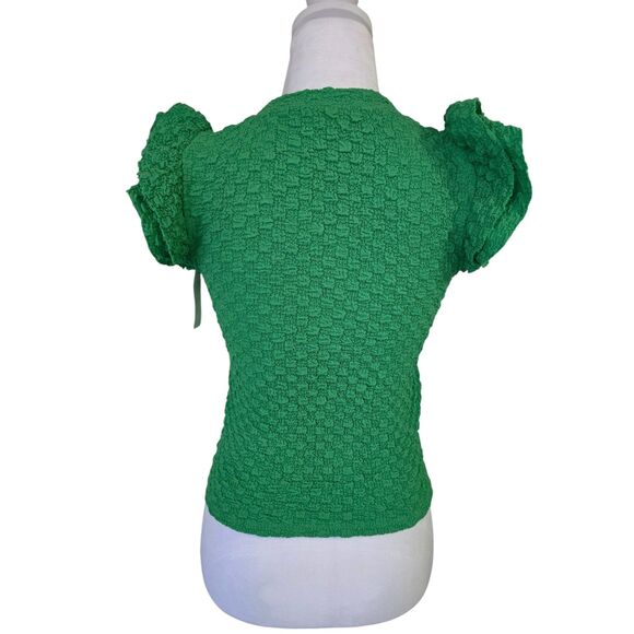 VTG Moa Moa Green Smocked Popcorn Top Ruffle Sleeve USA Y2K 90 Cottagecore Retro - Picture 4 of 6